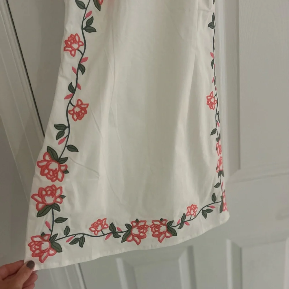 Altar'd State White/Cream Dress with Coral Floral Trim